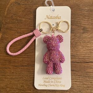 Natasha Pink Crystal/Rhinestone Bear Handbag Charm/Key Ring/Keychain NWT